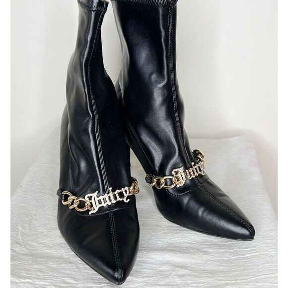 Juicy Couture Tommi Faux Leather Sock Booties Black Size 8 - Picture 1 of 9